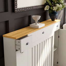 Agnite Radiator Cover Cream Modern Vertical Slat Storage Drawers Cabinet Mdf 1280mm - thumbnail 4