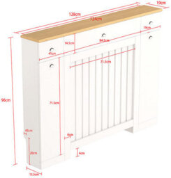 Agnite Radiator Cover Cream Modern Vertical Slat Storage Drawers Cabinet Mdf 1280mm - thumbnail 5