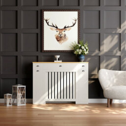 Agnite Radiator Cover Cream Modern Vertical Slat Storage Drawers Cabinet Mdf 1280mm - thumbnail 2