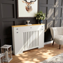 Agnite Radiator Cover Cream Modern Vertical Slat Storage Drawers Cabinet Mdf 1280mm - thumbnail 3