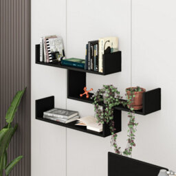 Decortie Tibet Wall Shelves - Floating 3 Tier Wall Mounted Display Unit Black - thumbnail 5