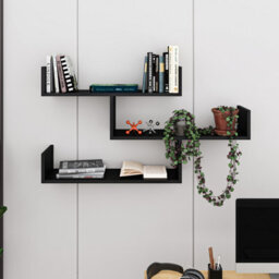 Decortie Tibet Wall Shelves - Floating 3 Tier Wall Mounted Display Unit Black