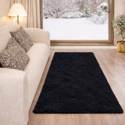 Aspire Homeware Non-Slip Black Shaggy Rug Soft Fluffy Washable Floor And Kitchen Rug, (L)110Cm X (W)60Cm - thumbnail 6