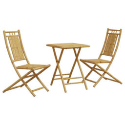 Berkfield 3 Piece Bistro Set Bamboo - thumbnail 2