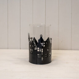 Four Candle Satchville Black Metal House Scene Candle Holder With Glass Insert - thumbnail 2