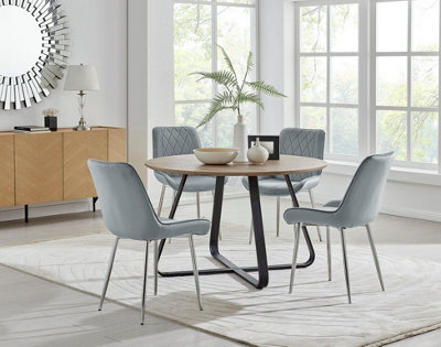 Furniturebox Uk Santorini Brown Round Round Dining Table And 4 Grey Pesaro Silver Leg Chairs - image 1