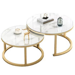 Set Of 2 White Nesting Round Stacking Coffee Side Tables Living Room - thumbnail 1