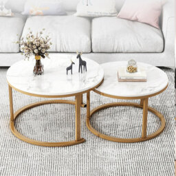 Set Of 2 White Nesting Round Stacking Coffee Side Tables Living Room - thumbnail 4
