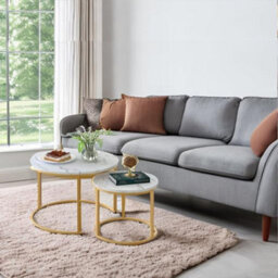 Set Of 2 White Nesting Round Stacking Coffee Side Tables Living Room - thumbnail 7