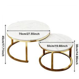 Set Of 2 White Nesting Round Stacking Coffee Side Tables Living Room - thumbnail 2