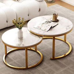 Set Of 2 White Nesting Round Stacking Coffee Side Tables Living Room - thumbnail 3