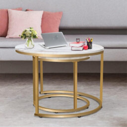 Set Of 2 White Nesting Round Stacking Coffee Side Tables Living Room - thumbnail 8