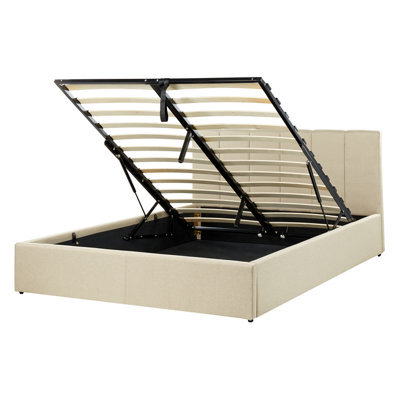 Beliani Ottoman Bed Fabric Dreux 140 X 200 Cm (Eu Double) Beige - image 1