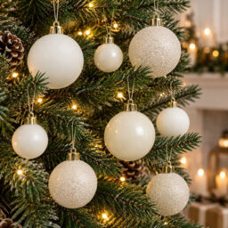 Decoris 30 Wool White Baubles Shatterproof Christmas Tree Hanging Decoration - thumbnail 1