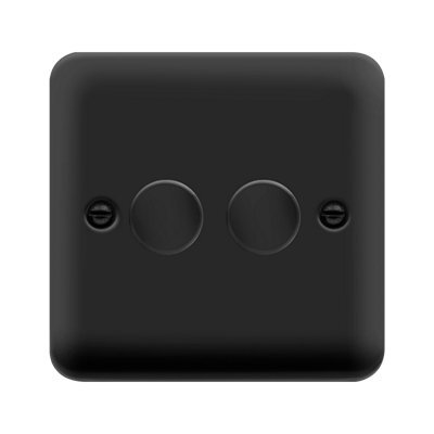 Curved Matt Black 2 Gang 2 Way Led 100W Trailing Edge Dimmer Light Switch - Se Home - image 1