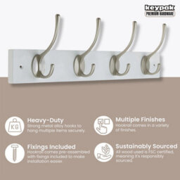 Keypak Coat Rack Wall Mounted 45Cm - White Board, Satin Nickel Hook - thumbnail 2