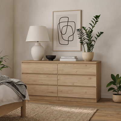 Wyld Haus Budapest Wide Chest Of Drawers In Natural Oak Effect, 6 Drawers - image 1