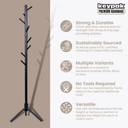 Keypak Wooden Coat Stand, 170Cm Clothes Jacket Hanger Coat Tree, Ideal For Hallway - Black - thumbnail 2