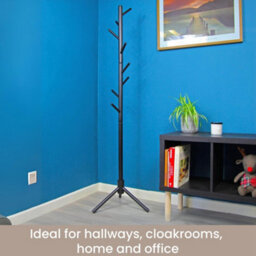 Keypak Wooden Coat Stand, 170Cm Clothes Jacket Hanger Coat Tree, Ideal For Hallway - Black - thumbnail 5