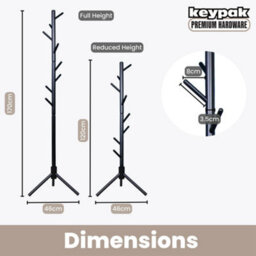 Keypak Wooden Coat Stand, 170Cm Clothes Jacket Hanger Coat Tree, Ideal For Hallway - Black - thumbnail 4