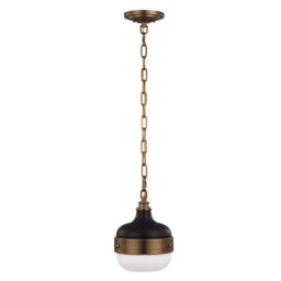 Elegant 1 Bulb Ceiling Pendant Light In Dark Antique Brass And Matte Black Finish