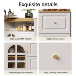 Btm Rotating Sideboard, 2 Drawers, Snack Shelf And Glass Storage, Curved Design For Living Room, White - thumbnail 7