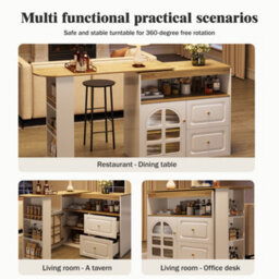 Btm Rotating Sideboard, 2 Drawers, Snack Shelf And Glass Storage, Curved Design For Living Room, White - thumbnail 6