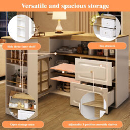 Btm Rotating Sideboard, 2 Drawers, Snack Shelf And Glass Storage, Curved Design For Living Room, White - thumbnail 5