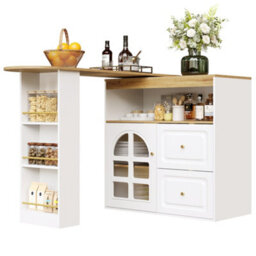 Btm Rotating Sideboard, 2 Drawers, Snack Shelf And Glass Storage, Curved Design For Living Room, White - thumbnail 8