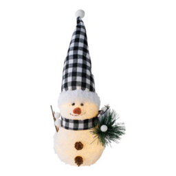 Living And Home 2 Pack Battery Powered Christmas Snowman Tabletop Warm Light Plaid Hat Home Decorations - thumbnail 5