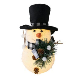 Living And Home 2 Pack Battery Powered Christmas Snowman Tabletop Warm Light Plaid Hat Home Decorations - thumbnail 6