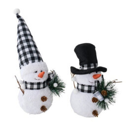 Living And Home 2 Pack Battery Powered Christmas Snowman Tabletop Warm Light Plaid Hat Home Decorations - thumbnail 4