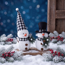 Living And Home 2 Pack Battery Powered Christmas Snowman Tabletop Warm Light Plaid Hat Home Decorations - thumbnail 2