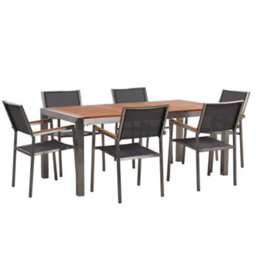 Beliani Garden Dining Set 6 Seater Grosseto Eucalyptus Wood Brown/ Grey - thumbnail 1