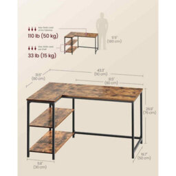Corner Office Gaming Desk, L-Shaped Computer Desk With Adjustable Reversible Shelves, Rustic Brown - thumbnail 2