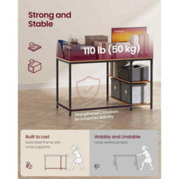 Corner Office Gaming Desk, L-Shaped Computer Desk With Adjustable Reversible Shelves, Rustic Brown - thumbnail 5