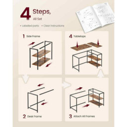 Corner Office Gaming Desk, L-Shaped Computer Desk With Adjustable Reversible Shelves, Rustic Brown - thumbnail 6