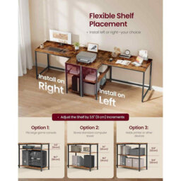 Corner Office Gaming Desk, L-Shaped Computer Desk With Adjustable Reversible Shelves, Rustic Brown - thumbnail 4