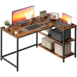 Corner Office Gaming Desk, L-Shaped Computer Desk With Adjustable Reversible Shelves, Rustic Brown - thumbnail 7