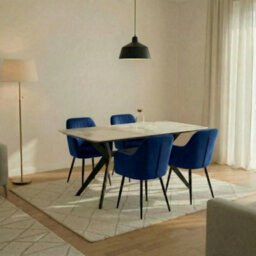 Outdoor Living (NW) Ltd San Diego Marble Top Dining Table With Charlotte Velvet Chairs - Blue - thumbnail 1