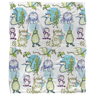 Jim Henson Signature Collection Silky Monster Doodles Supersoft Blanket White/green (One Size) - image 1