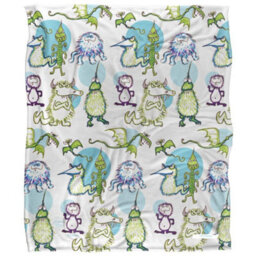 Jim Henson Signature Collection Silky Monster Doodles Supersoft Blanket White/green (One Size) - thumbnail 1
