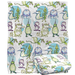 Jim Henson Signature Collection Silky Monster Doodles Supersoft Blanket White/green (One Size) - thumbnail 2