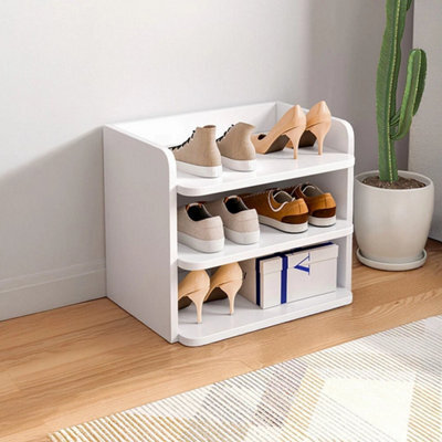 3 Tiers No Drawer Shoe Storage Rack Standing Cabinet Footwear Organizer Narrow Shelf Wood - image 1