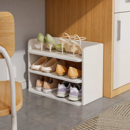 3 Tiers No Drawer Shoe Storage Rack Standing Cabinet Footwear Organizer Narrow Shelf Wood - thumbnail 3