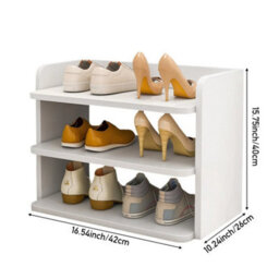 3 Tiers No Drawer Shoe Storage Rack Standing Cabinet Footwear Organizer Narrow Shelf Wood - thumbnail 2