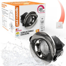 Paul Russells Led Fire Rated Downlights, Brush Nickel Bezel, 6W 550 Lumens, Ip65, Cct3 3000K 4000K 6500K, Pack Of 1 - thumbnail 1