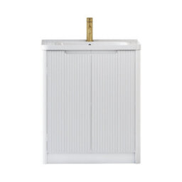 Royal Bathrooms Avenza 700mm Fluted Floor Standing Vanity Unit Matt White 2 Door Storage Cabinet With Ceramic Basin - thumbnail 5