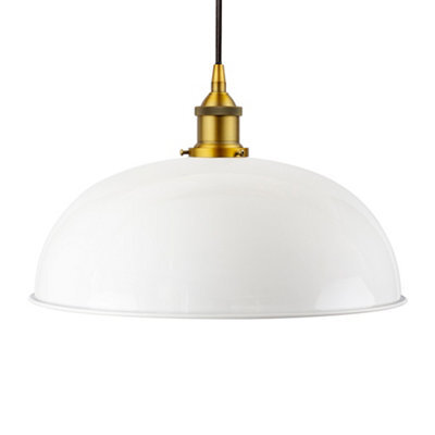 White Worcester Painted Dome Pendant Light With Antique Gold Lamp Holder And Black Round Cable - Se Home - image 1