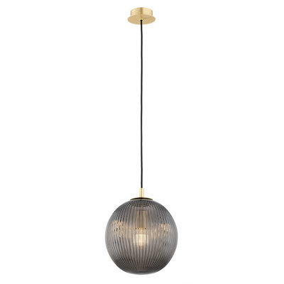 Luminosa Lighting Luminosa Paloma 25Cm Globe Pendant Ceiling Light Smoky (Fluted), Brushed Brass - image 1